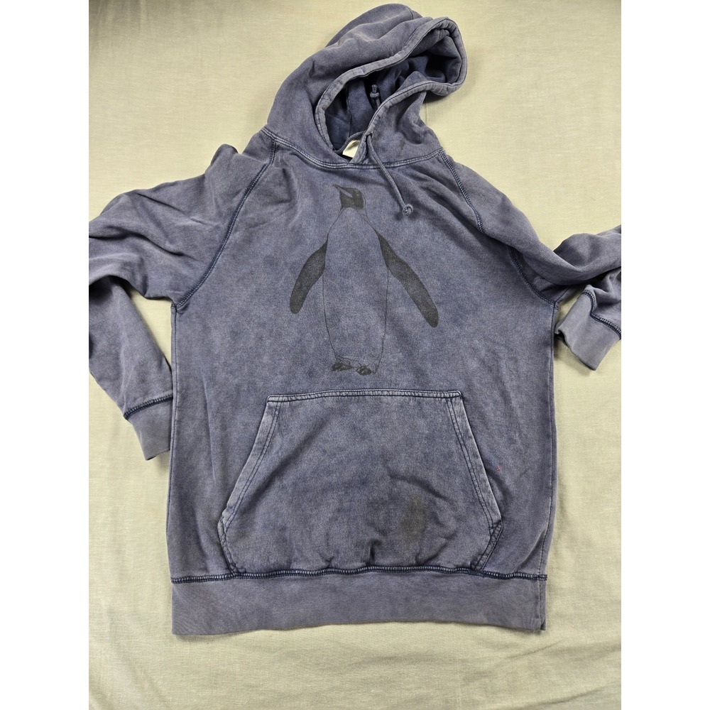 Lane Seven Mens Medium Penguin Graphic Mineral Wash Blue Hoodie Sweatshirt